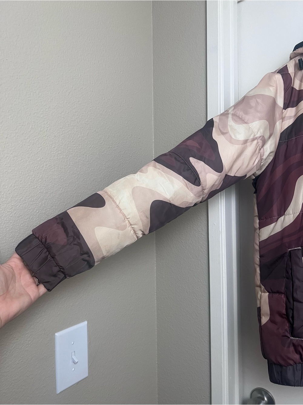 Reason NYC Hooded Camo Puffer Jacket Beige Brown Streetwear Large - Picture 2 of 8